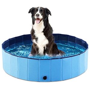 Jasonwell Foldable Dog Pet Bath Pool Collapsible Dog Pet Pool Bathing Tub Kiddie Pool for Dogs Cats and Kids (32inch.D x 8inch.H, Blue)