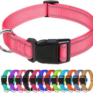 TagME Reflective Nylon Dog Collars, Adjustable Classic Dog Collar with Quick Release Buckle for Small Dogs, Baby Pink, 5/8" Width