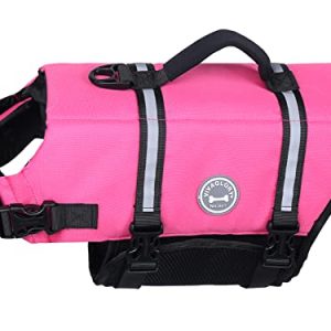 Vivaglory Ripstop Dog Life Vest, Reflective & Adjustable Life Jacket for Dogs with Rescue Handle for Swimming & Boating, Pink, S